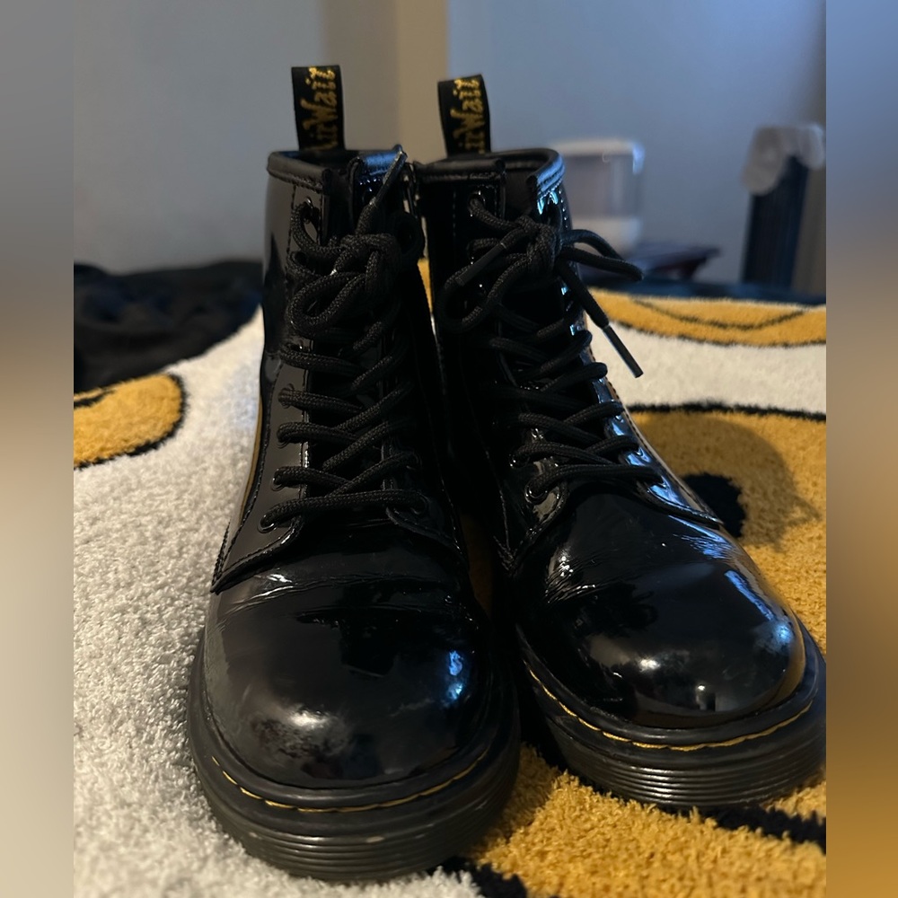 Big kids high top patent leather Dr Martins